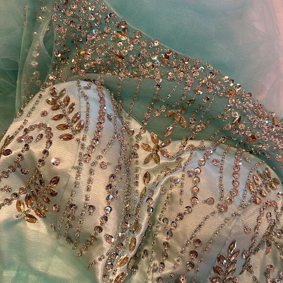 Prom Gown Dress Fancy Sheer Rhinestones Small - Picture 8 of 13